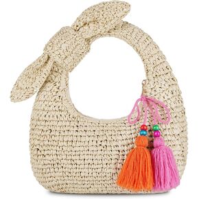 حقائب اليد القش الصغيرة محفظة القوس القوس معقدة مع شرابات للسفر الشاطئ الصيفي in Kuwait