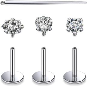 F136 Titanium 20/18/16G Internally Threaded Flat Back Nose Rings Stud Earrings Lip Labret Medusa Monroe Multicolor Gem Piercing Jewelry with Taper for Women Men