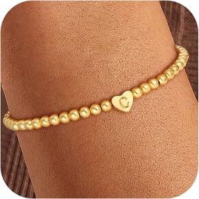 Gold Initial Bracelets for Women Girls Gifts - 18K Gold Plated Heart Initial Bracelet Teen Girl Gifts Trendy Stuff Dainty Beaded Bracelet Gold Bracelets for Women Girls Jewelry