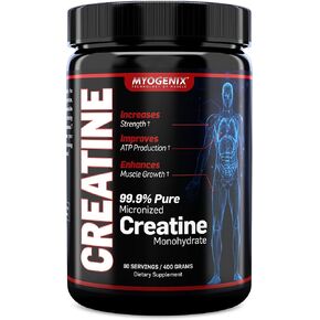 Myogenix الكرياتين أحادي الهيدرات لنمو العضلات مسحوق أحادي الهيدرات الكرياتين ، مكملات غذائية لزيادة القوة ، يحسن إنتاج ATP ، مسحوق الكرياتين النقي (80 حصص/400 جرام)