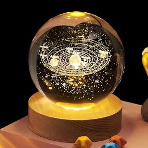 Baodeli 3D Solar System Ball Clastal Ball ، 80mm الزجاج الكوارتز الزجاجي ، الكون ليزر محفور النموذج الفلك