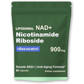 ملحق NAD Liposomal مع NAD Nicotinamide الريبوسيد ريسفيراترول ، كيرسيتين - NAD مكملات لمكافحة الشيخوخة ، والطاقة ، التركيز - 80 كبسولات (1pc)