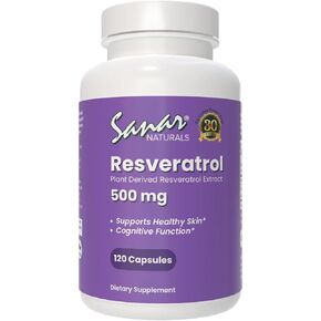 Sanar Naturals Resveratrol Supplement 500 mg – Supports Healthy Aging, Cognitive Function, and Heart Health - Plant Based Trans Resveratrol - Vegan, Non-GMO, 120 Capsules