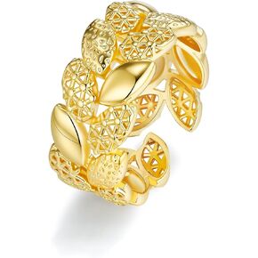 Gold Chunky Floral FULLY ADJUSTABLE Open Statement Ring for Women by SNGIA, Summer Beach Handmade Adjustable Cluster Flower Band Ring, Minimalist Stackable Wedding Date Birthday Gift, Bold Exaggerated Irregular Wavy Trendy Ribbed Jewelry, Textured Pattern