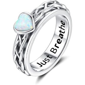 Anxiety Ring 925 Sterling Silver Anxiety Spinner Rings Opal Stackable Spinning Boredom ADHD Autism Stress Relieving Jewelry Gifts for Women