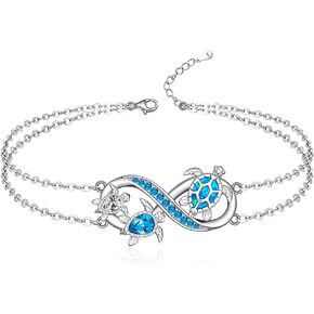 Turtle Anklet Sterling Silver Sea Turtle Ankle Bracelets for Women Blue Opal Infinity Wave Layered Foot Bracelet Jewelry Mothers Day Gifts