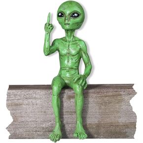 Rude Alien Statue “Flipping The Bird" 10″ H Shelf Sitter Extraterrestrial Figurine Funny Home or Garden Decoration (Alien Gray)