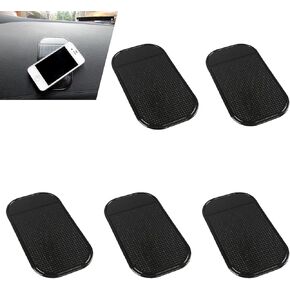 5 PCS Car Dashboard Ornaments Pad, 13 cm x 7 cm Surface 3D Grain Anti-Slip Design Key Phone Coin Storage Fixed Pad, Washable Reusable Absorption Pad, Suitable for Most Cars (Black)