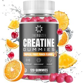 Creatine Monohydrate Gummies – Tropical Fruit Punch Flavor | 5g Creatine Per Serving | Vegetarian, Kosher, Halal, Gluten-Free, Gelatin-Free, Natural Flavors & Colors.