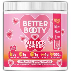 Women's Creatine Monohydrate Powder Glute Builder, 5g Vegan Creatina w. Collagen, Glutamine, BCAAs & Hydration Blend for Recovery, Energy, Pump, Muscle Support, Drink Mix, Unflavored (125g, 1-Pack)
