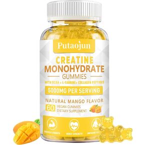 Creatine Monohydrate with Vitamins D3 & B12 | Sugar-free Hydrolyzed Collagen & Creatine gummies | Formulated to enhance Muscle Strength | Workout supplement suitable for men & women | 60 count