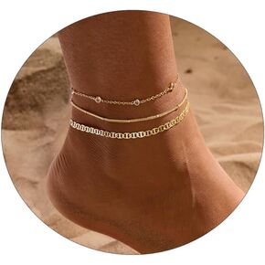 Anklet for Women Gold Plated Anklets Bracelets Waterproof Cuban Link Bracelets Set Dainty Stackble Anklets Jewelry for Gift