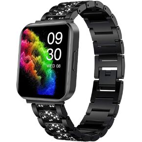 Compatible for RUIMEN Smart Watches Bands, Lamshaw 22mm Quick Release Women Jewelry Bling Diamond Metal Dressy Strap Adjustable Replacement Strap Accessories Sports Band Compatible for RUIMEN D1 1.85" Smart Watches