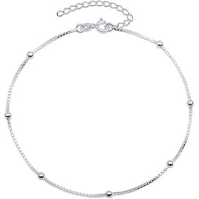 Amberta Italian Sterling Silver Anklet for Women 925 | Adjustable Ankle Bracelets for Women Beaded Heart Summer Jewelry