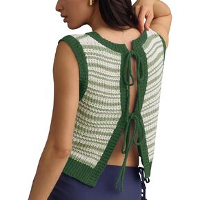 Balimtoy Womens Tie Back سترة سترة أعلى لطيف بلا أكمام خزانة الكروشيه أعلى y2k سترة كارديجان