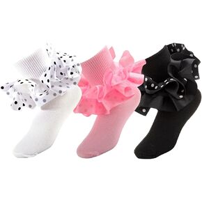 Toddler Lace Ruffle Socks with Cute Polka Dot Princess Lace Ruffle Socks for Girls