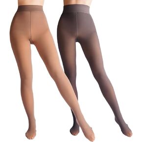 2 Pairs Women Fleece Lined Tights-Fake Translucent Leggings High Waist Pantyhose Sheer Thick Warm Tights For Women