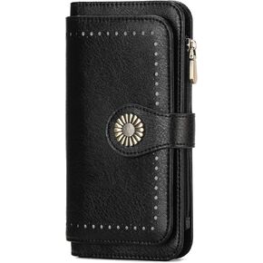 Sendefn Women's Trifold Leather Wallet RFID يمنع محفظة بطاقة ائتمان كبيرة سعة مع جيب عملة ZIPPER