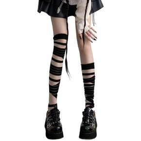 2 Pack Gothic Tights Stockings for Women Trashy Y2k Ripped Tights Women's Sheer Thigh High Socks