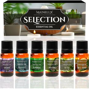 Essential Oils for Humidifier Diffuser 6 x 0.34Fl, 100% Pure Natural Essential Oils Scented Oil -Lavender, Lemongrass, Peppermint, Eucalyptus, Tea Tree and Sweet Orange.