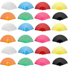 24 Pack Small Chinese Folding Dance Fans Bulk, 9-inch Summer Hand Fans for Women Foldable for Party Favors, Wedding, Dancing, Wall Decoration（8 Colors）