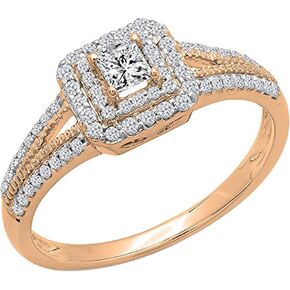 Dazzlingrock Collection Princess & Round White Diamond Halo Wedding Ring for Her (0.50 ctw, Color I-J, Clarity I1-I3) in 10K/14K/18K Solid Gold