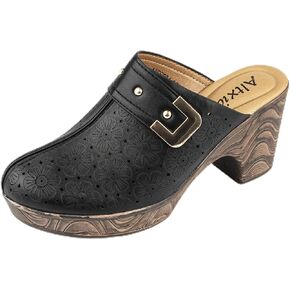 ALTOCCE WOMILL'S HOLLOW OUT LOW BLOCK CHunky Cheels Comfy Slip on Wood Grain Open Back Bup