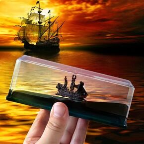 Cruise Ship Fluid Drift Bottle, Unsinkable Boat in a Box, Unsinkable Cruise Ship Toy, Unsinkable Boat Decor, Cruise Ship Model Decoration Desk Toy Gifts for Display Cases Home Decor (Black)