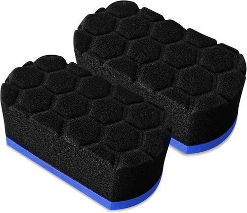 2PCS Tire Waxing Applicator Pad, Sponge Pad, Easy Grip Hex Logic Tire Shine Dressing Applicator Sponge, Car Durable and Reusable Cleaning Foam Sponges for Wheel Tire Polishing (Blue) in Kuwait