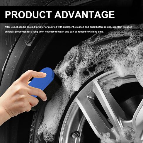 2PCS Tire Waxing Applicator Pad, Sponge Pad, Easy Grip Hex Logic Tire Shine Dressing Applicator Sponge, Car Durable and Reusable Cleaning Foam Sponges for Wheel Tire Polishing (Blue) in Kuwait
