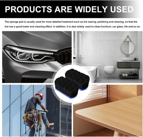 2PCS Tire Waxing Applicator Pad, Sponge Pad, Easy Grip Hex Logic Tire Shine Dressing Applicator Sponge, Car Durable and Reusable Cleaning Foam Sponges for Wheel Tire Polishing (Blue) in Kuwait
