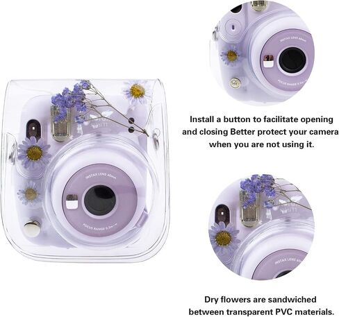 HIYQIN instax Mini Camera Case, Clear Case for Instax Mini 12/11/9/8/8+/40 Instant Camera Dry Flower PVC Bag Cover with Adjustable Strap in Saudi Arabia