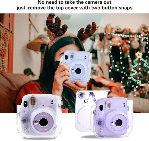 HIYQIN instax Mini Camera Case, Clear Case for Instax Mini 12/11/9/8/8+/40 Instant Camera Dry Flower PVC Bag Cover with Adjustable Strap in Saudi Arabia