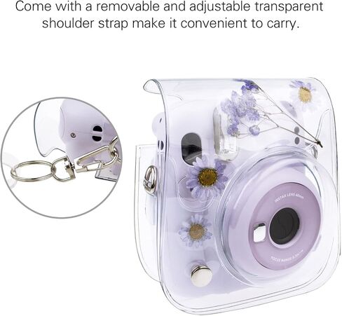 HIYQIN instax Mini Camera Case, Clear Case for Instax Mini 12/11/9/8/8+/40 Instant Camera Dry Flower PVC Bag Cover with Adjustable Strap in Saudi Arabia