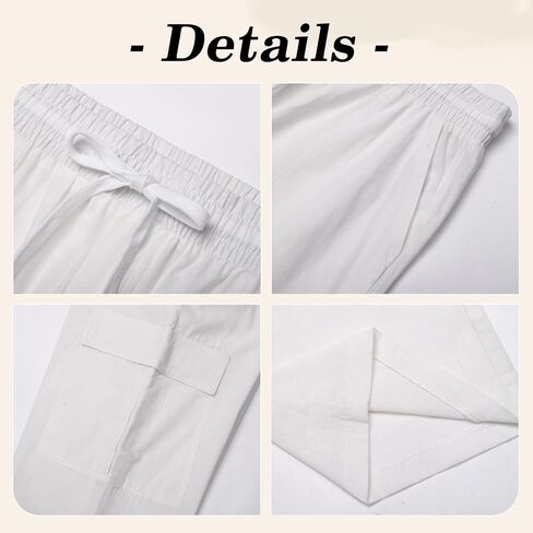 Men's Casual Linen Pants Summer Loose Fit Elastic Waist Drawstring Pants Lightweight Linen Cargo Trousers with Pockets in Saudi Arabia