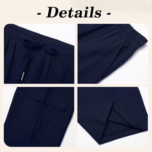 Men's Casual Linen Pants Summer Loose Fit Elastic Waist Drawstring Pants Lightweight Linen Cargo Trousers with Pockets in Saudi Arabia