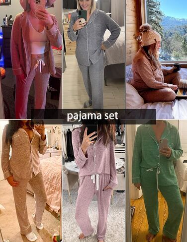 HNG Pajamas For Women Set 2 Piece Pjs Set Long Sleeve Button Up Lounge Set Sleep Wear With Pockets in Saudi Arabia