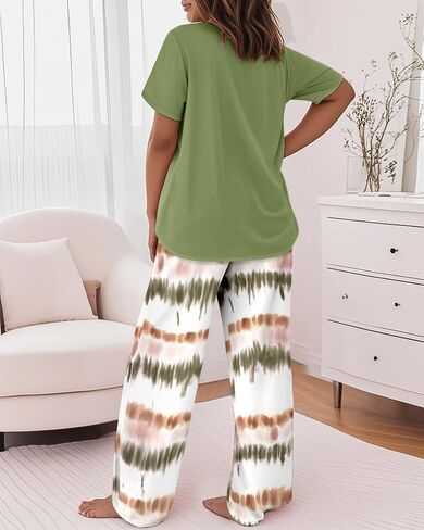 CHICME Womens Pajamas Sets 2 Piece Short Sleeve Lounge Set Printed Loose Pants Pj Sets Loungewear Set in Kuwait