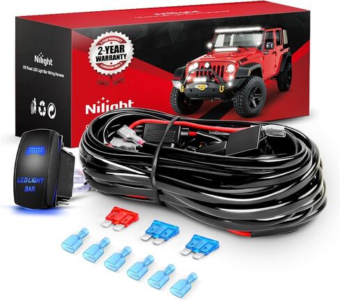 Nilight 10011W 16AWG Wiring Harness Kit-2 Leads LED Light Bar 12V On/Off 5 Pin Rocker Switch Power Relay Blade Fuse for Jeep Boat Trucks, 2 Years Warranty in Saudi Arabia
