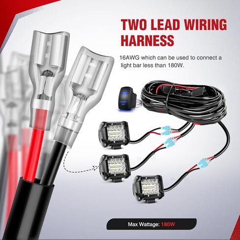 Nilight 10011W 16AWG Wiring Harness Kit-2 Leads LED Light Bar 12V On/Off 5 Pin Rocker Switch Power Relay Blade Fuse for Jeep Boat Trucks, 2 Years Warranty in Saudi Arabia