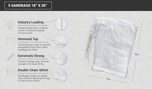 Sandbags for Flooding - Size: 18" x 30" - Color: White - Sand Bag - Flood Water Barrier - Water Curb - Tent Sandbags - Store Bags by Sandbaggy (5000 Bags) in Kuwait