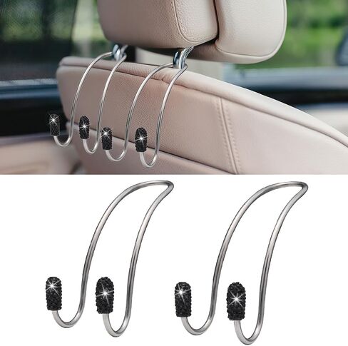2PCS Car Headrest Hook Hangers, Bling Stainless Steel Car Backseat Holder, Strong Car Headrest Storage Hooks, Universal Car Organizers Accessories for Coats Umbrellas Grocery Handbags (White) in Saudi Arabia