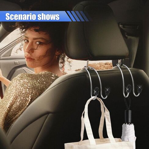 2PCS Car Headrest Hook Hangers, Bling Stainless Steel Car Backseat Holder, Strong Car Headrest Storage Hooks, Universal Car Organizers Accessories for Coats Umbrellas Grocery Handbags (White) in Saudi Arabia