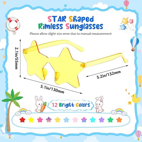 Matcheck 24 Heart/Star Shaped Sunglasses Kids Rimless Party Glasses Transparent Colored Funny Boy/Girls Birthday Favors in Saudi Arabia