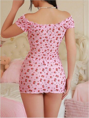 Verdusa Women's Printed Mesh Cut Out Babydoll Lingerie Sleepwear Chemise with Thong in Saudi Arabia