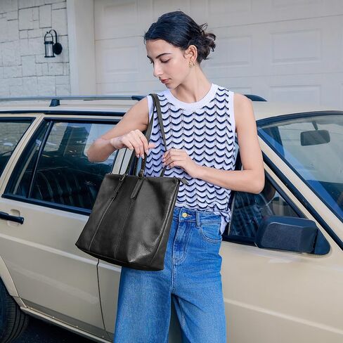 Genuine Leather Tote Bag for Women Large Work Tote Purse with Adjustable Strap Top-Handle Handbags with Zipper in Kuwait