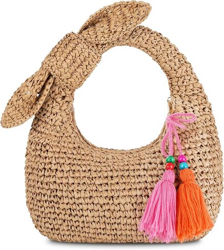 Straw Handbags Small Tote Purse Bow Knotted Straw Clutch with Tassels for Summer Beach Travel in Saudi Arabia