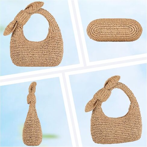 حقائب اليد القش الصغيرة محفظة القوس القوس معقدة مع شرابات للسفر الشاطئ الصيفي in Kuwait