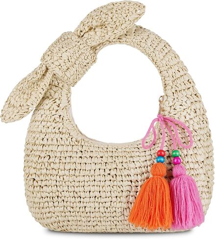 حقائب اليد القش الصغيرة محفظة القوس القوس معقدة مع شرابات للسفر الشاطئ الصيفي in Kuwait