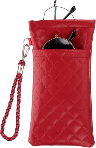 PATIKIL Double Eyeglasses Case, Leather Soft Glasses Cases Portable Sunglasses Pouch Organizer with Carrying Strap in Saudi Arabia